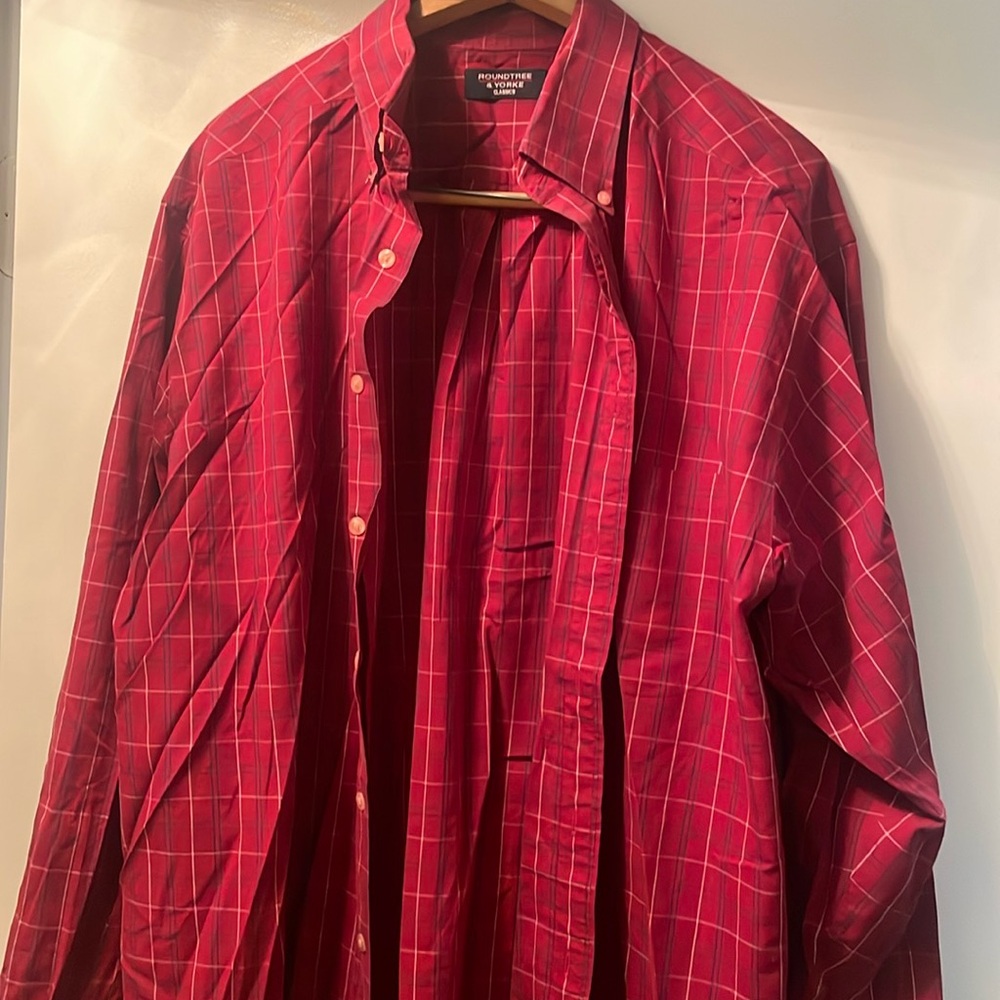 Red stripe Roundtree & Yorke button up shirt.
